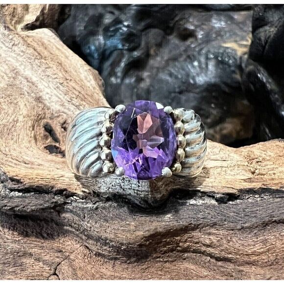 Vintage Clyde Duneier 1.87 ct Oval Amethyst Ring Size 6.5 CID 14K 925 - Picture 1 of 15